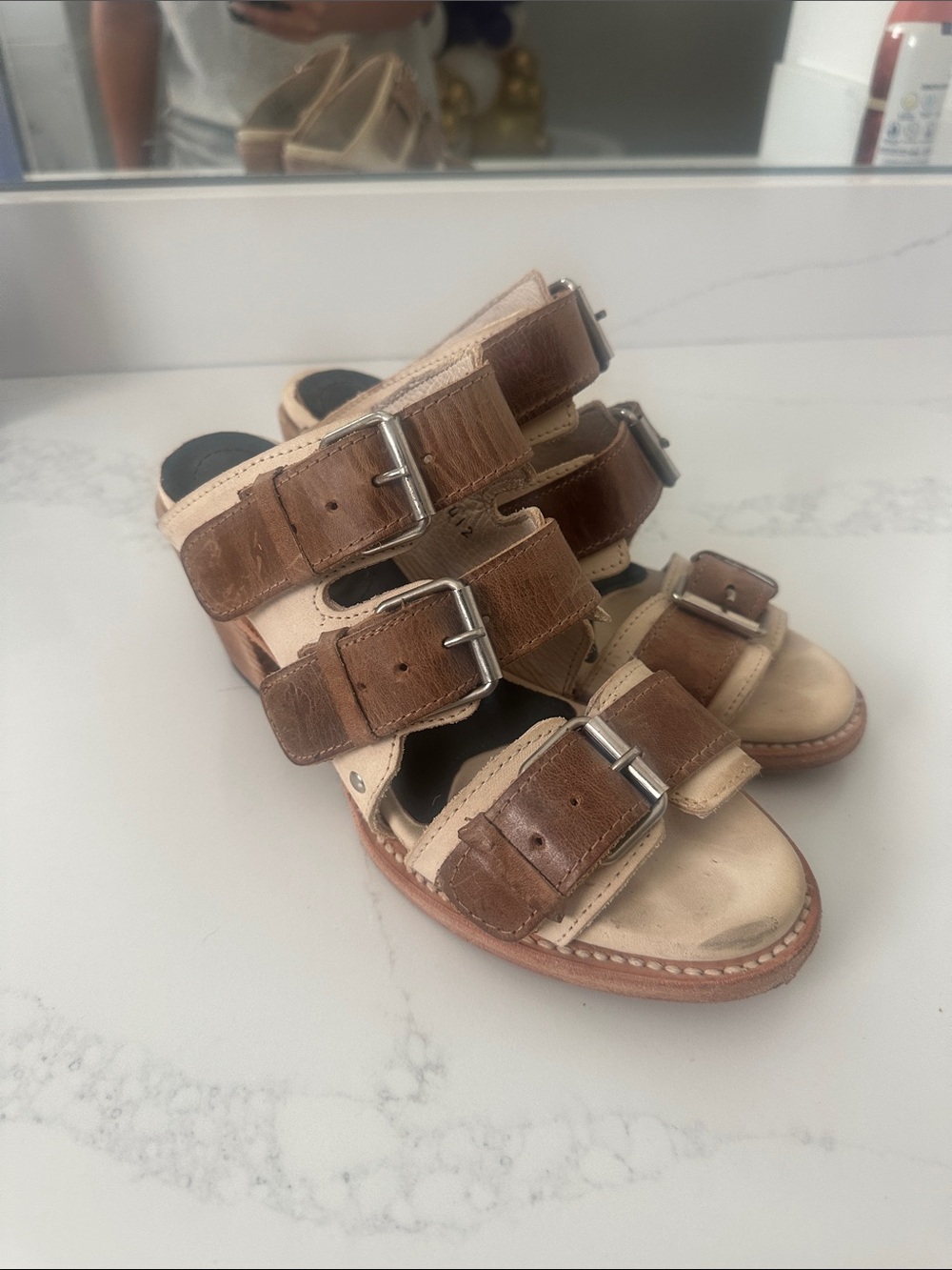 Freebird by Steven Kids Brown and Cream Triple Buckle Sandals